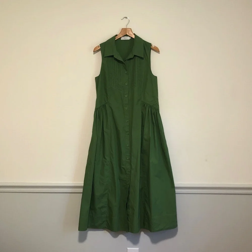 Maye the Label Corinne Shirtdress  Sleeveless Button-Front Maxi Dress in Green